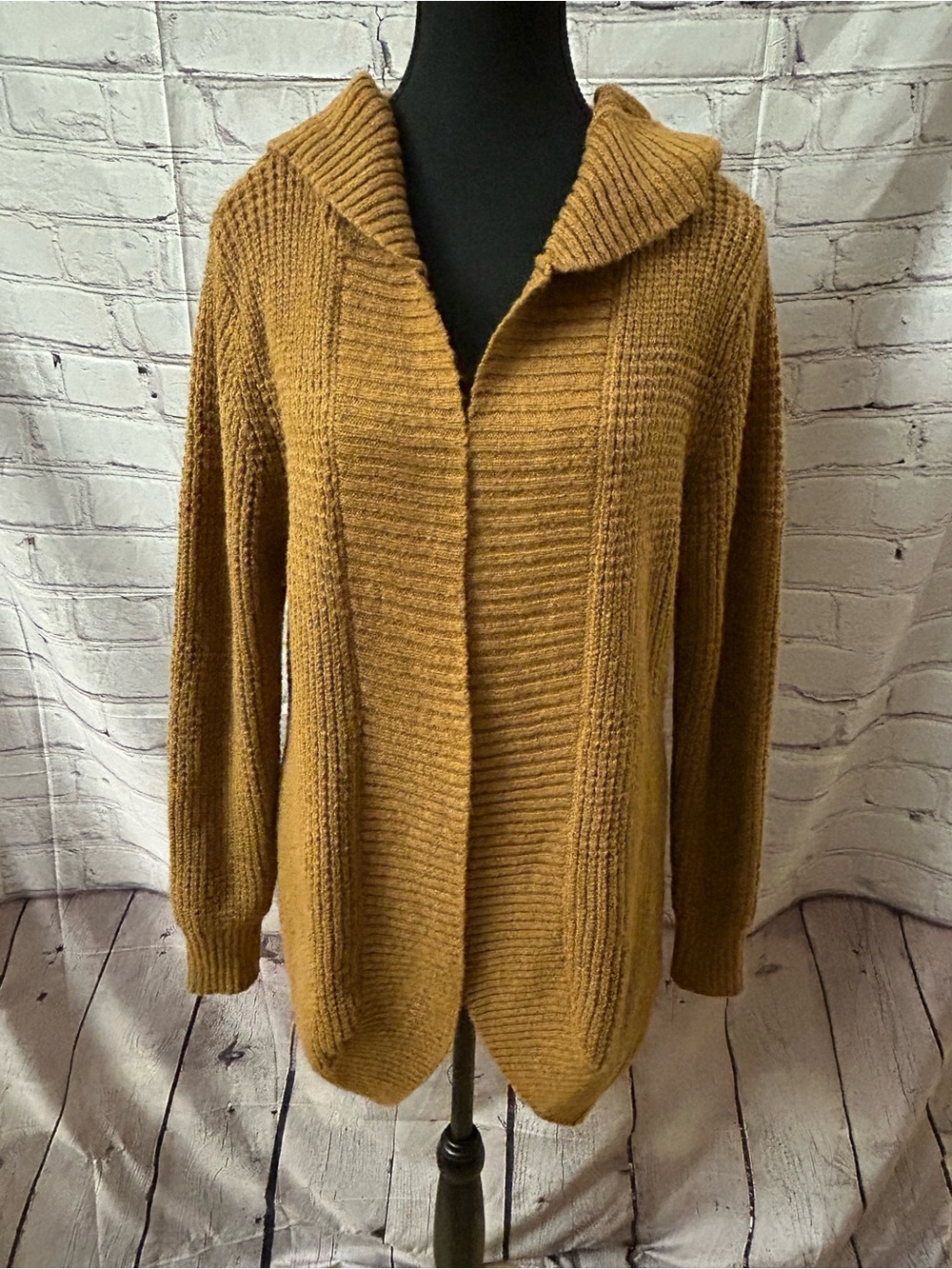 No Boundaries Open-Front Cardigan Sweater in Mustard